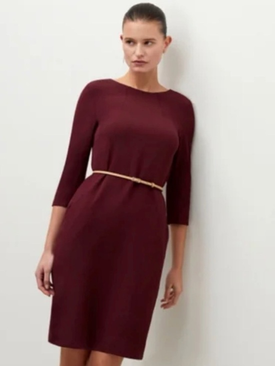 MM Lafleur Dresses & Skirts - MM Lafleur Etsuko Claret Midi Sheath Dress with Slim Tan Belt
